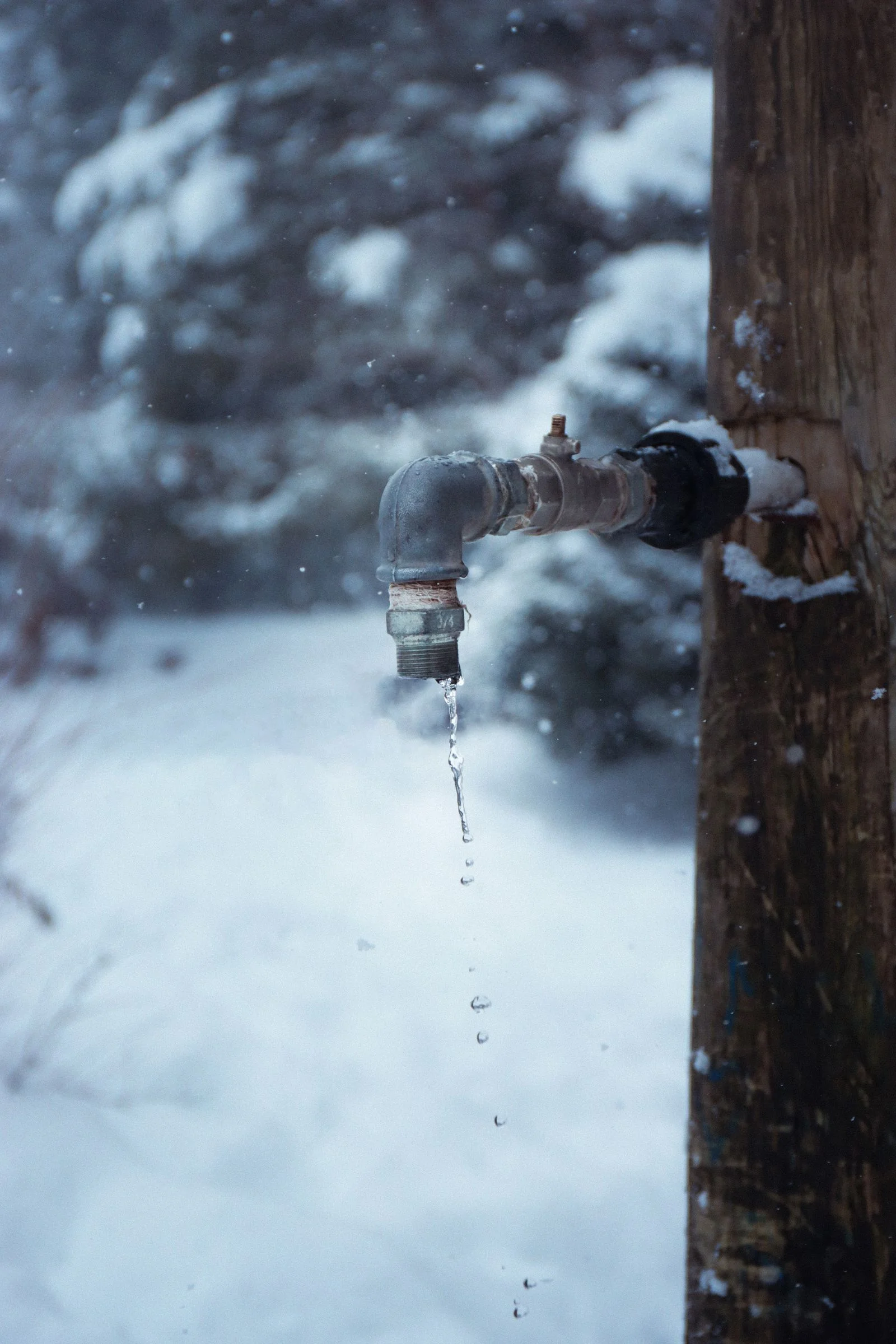 an outdoor hose bib left dripping during falling snow, the simplest way of protecting plumbing from frozen pipes in Cleveland TN