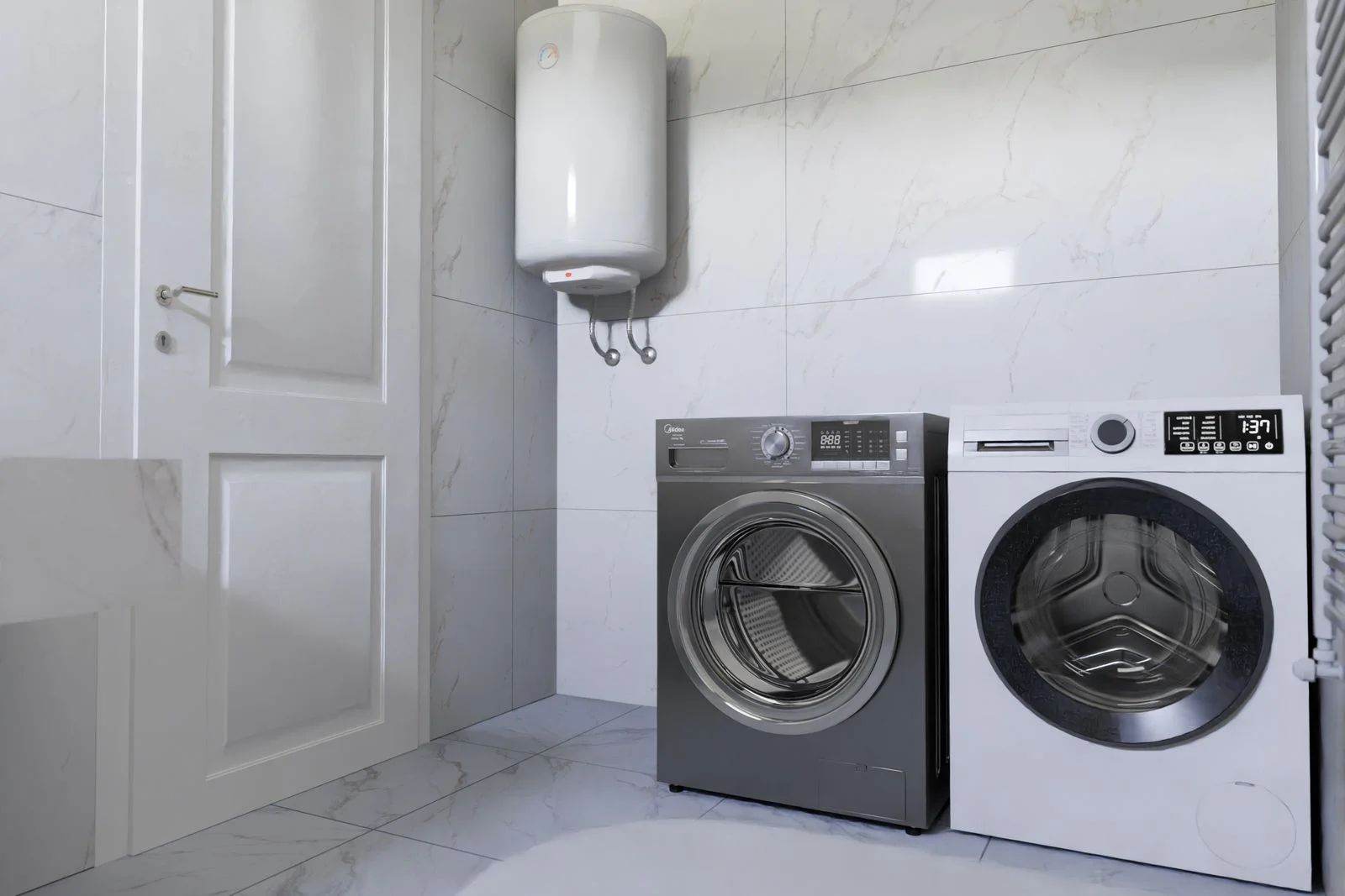 wall mounted unit in a clean utility room where a hot water heater flush service is easy to carry out